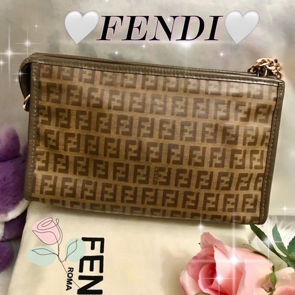 🌸Auth🌸Beautiful FENDI Zucchino Zucca Monogram FF Logo Clutch/Shoulder Bag 🦋 - Picture 5 of 14